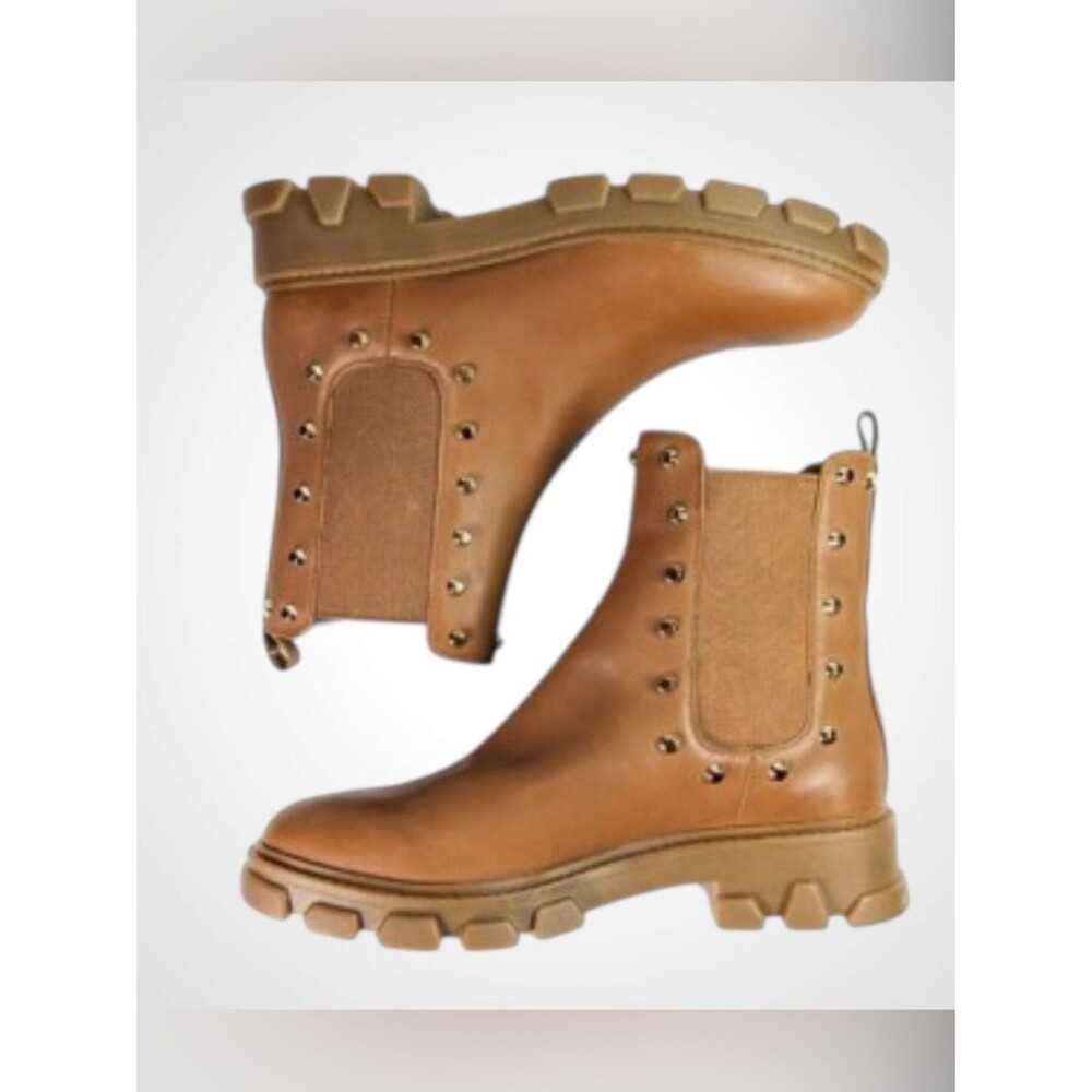 Michael Kors | MK Brown Leather Studded Ridley Chelsea Boot Lug Sole NWOB 6.5 - Picture 2 of 11